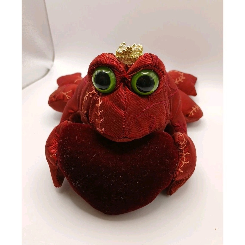 Valentine's‎ Day Frog With Red Heart and Crown Tiara Plush Decor Floral Fabric